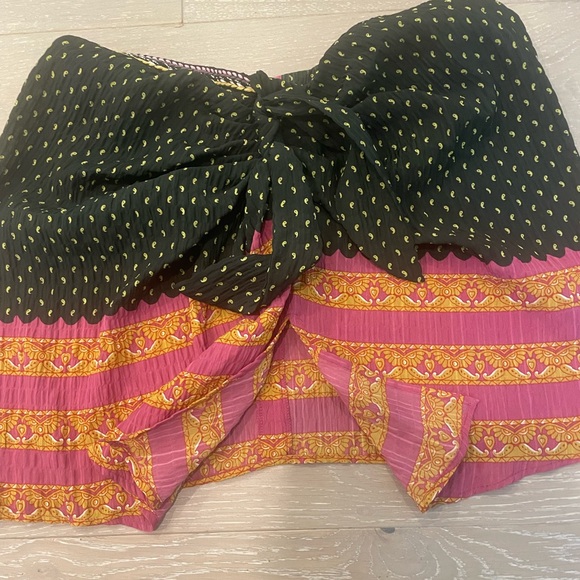Zara Bohemian multi color skirt with from slit & tie Sz L - Picture 2 of 5